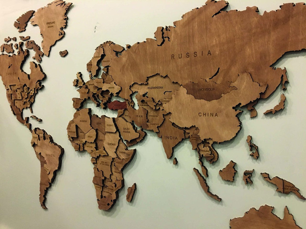 Wooden World Map - Wood Wall World Map 3 Parts –