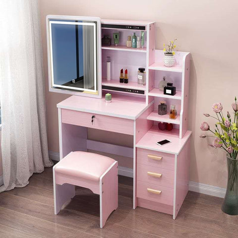 Bedroom Vanity Table with LED Light Make-Up Mirror