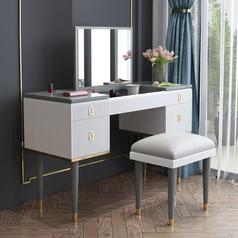 Modern Luxury Makeup Vanity Table with Stool and Mirror Set