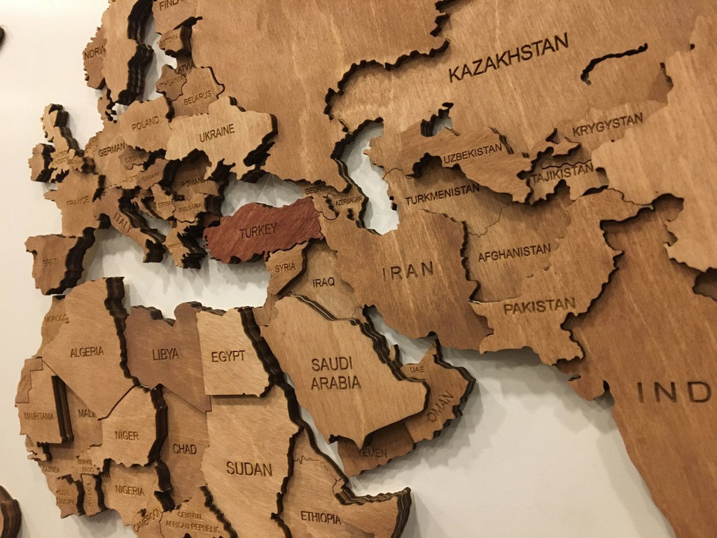 Wooden World Map 3D, 78.7 x 43.3 in