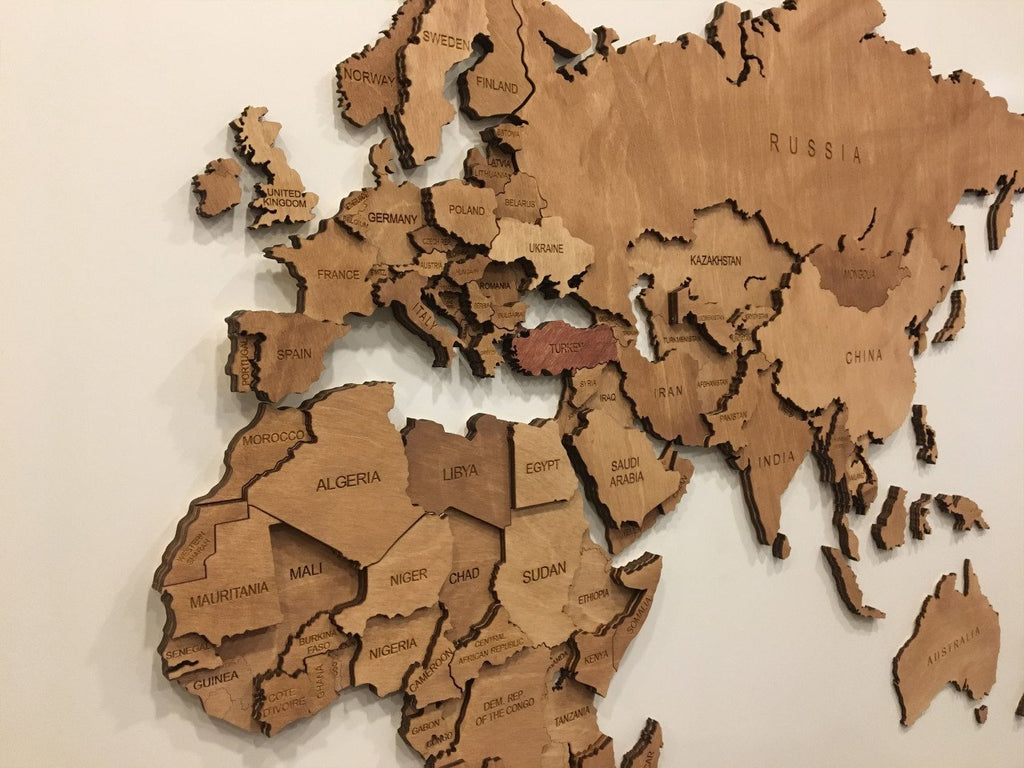 Wooden World Map 3D, 78.7 x 43.3 in